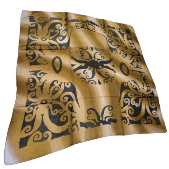 Silk Square Scarf Handpainted Batik Scarf Brown and Black Silk HeadScarf - NEW - Picture 2 of 11